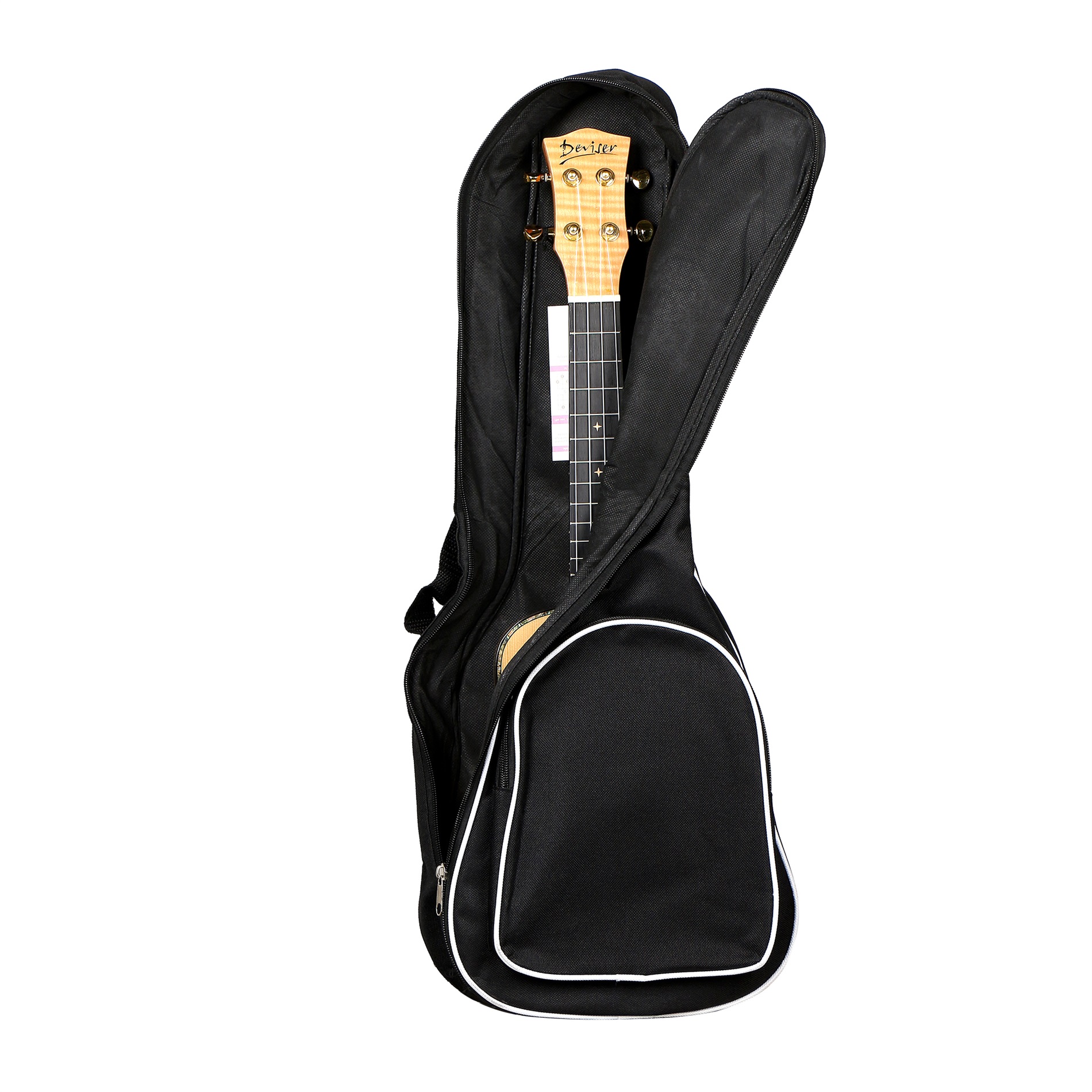 Concert-Ukulele mit Mahagony-Decke + Tasche, Ukulele-Strap, Cliptuner und Kapodaster
